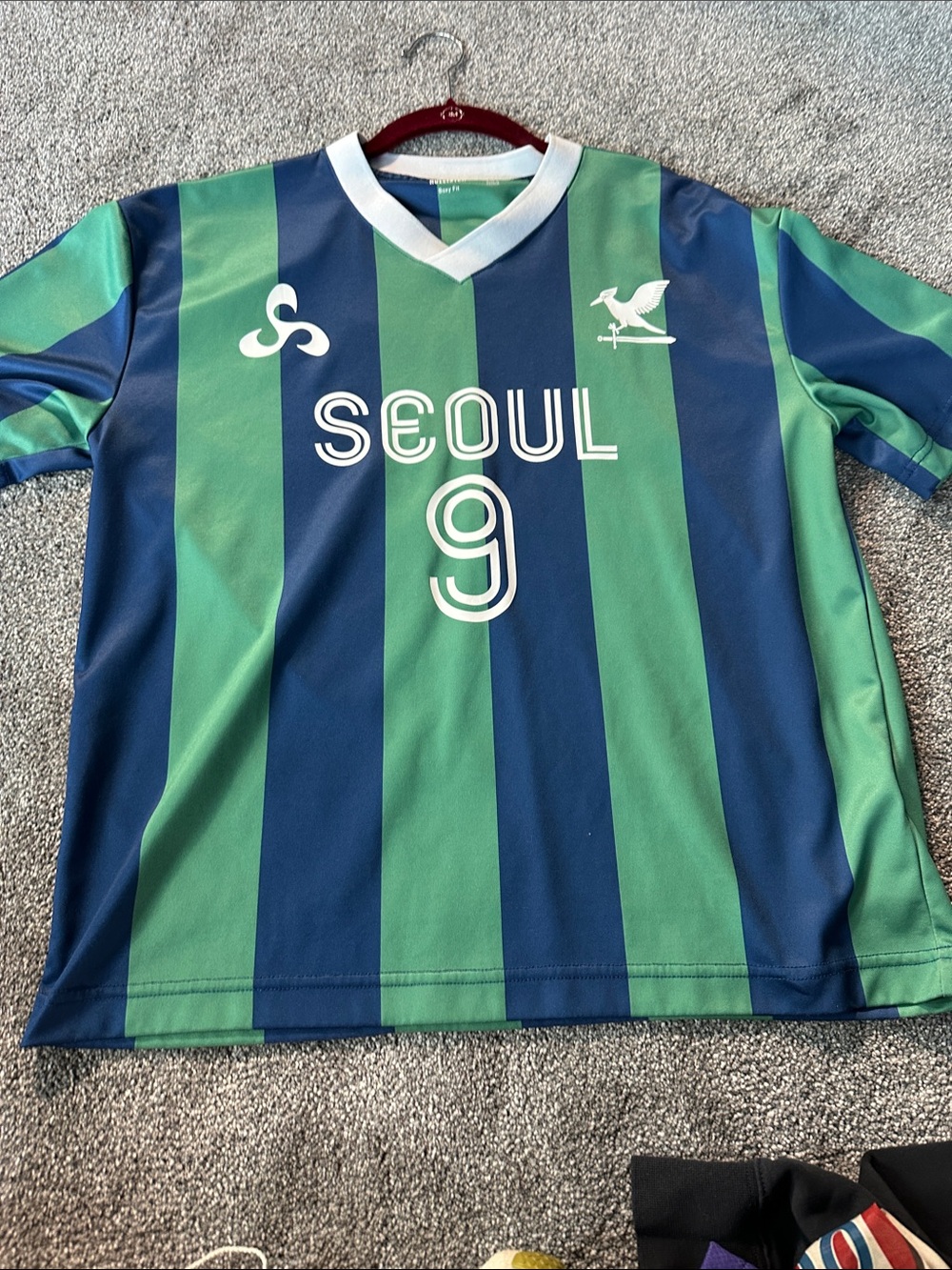 Hollister Seoul Green and Blue Striped Kids Soccer Jersey